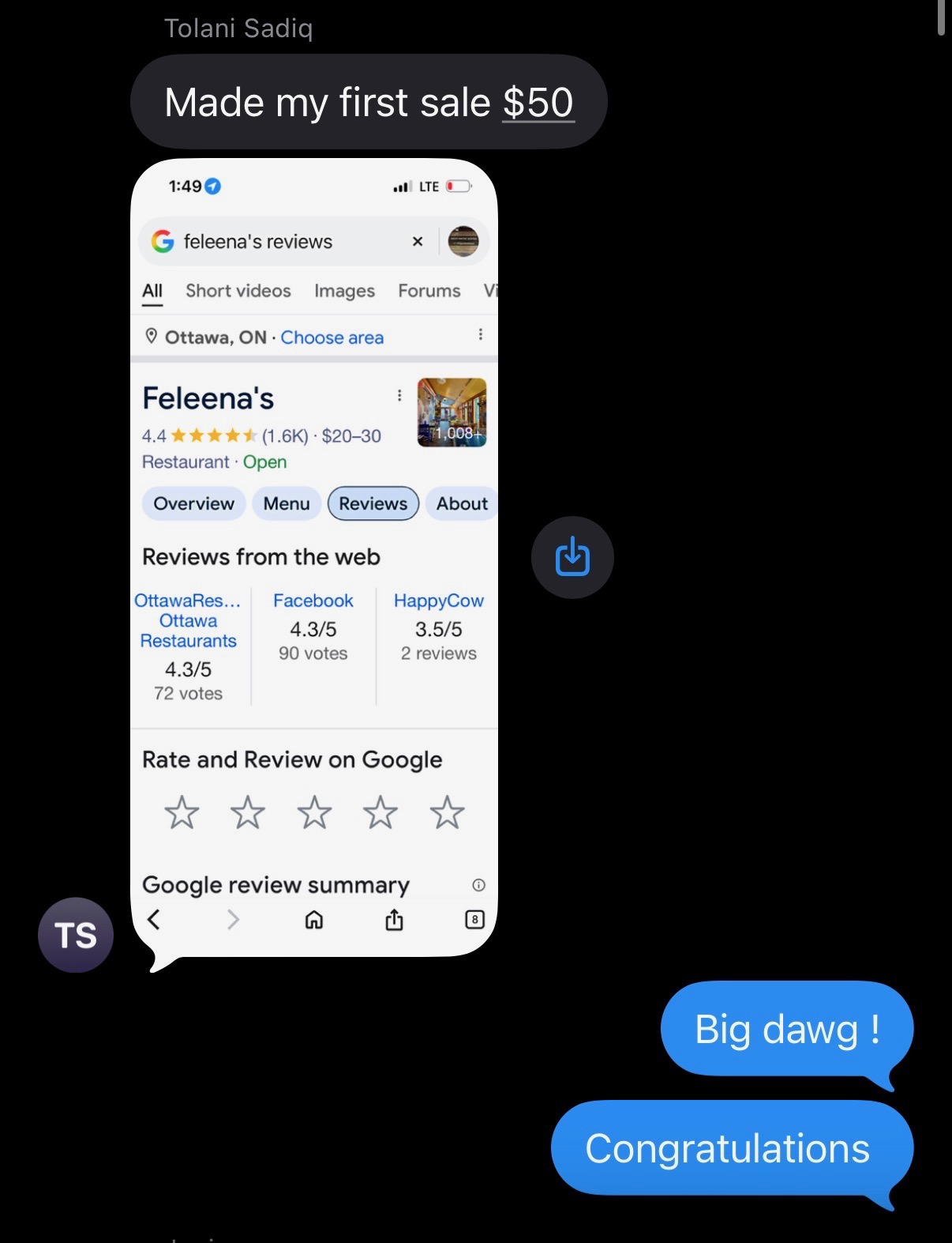 Member made their first $50 sale